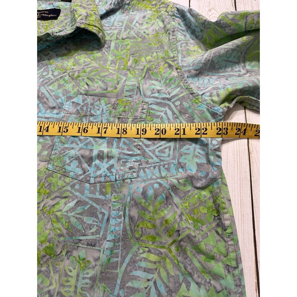 Pete‎ Huntington Bali Handcrafted Green Blue Hawaiian Shirt Size Medium Popover - Picture 5 of 9